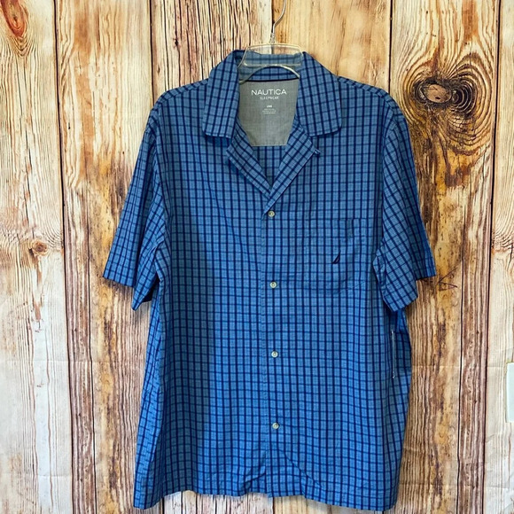 Men’s Nautica Large Men Blue‎ Plaid Sleepwear Cozy Pajama Short Sleeve Shirt - Picture 1 of 8